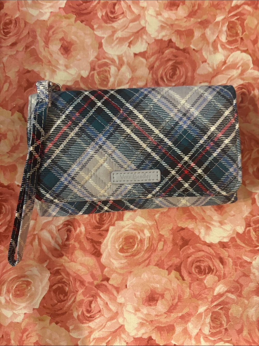 Vera Bradley Teal Navy Plaid Wristlet with Strap
